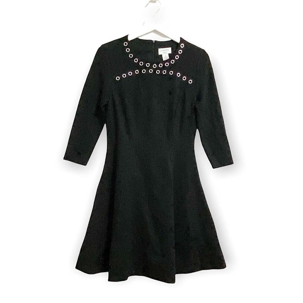 Carmen Marc Valvo Black Grommet Detail A line Dress, Size 2